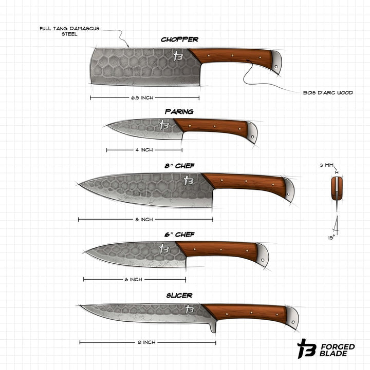 Wildrose - Damascus 5 Piece Chef Knife Set & Leather Roll