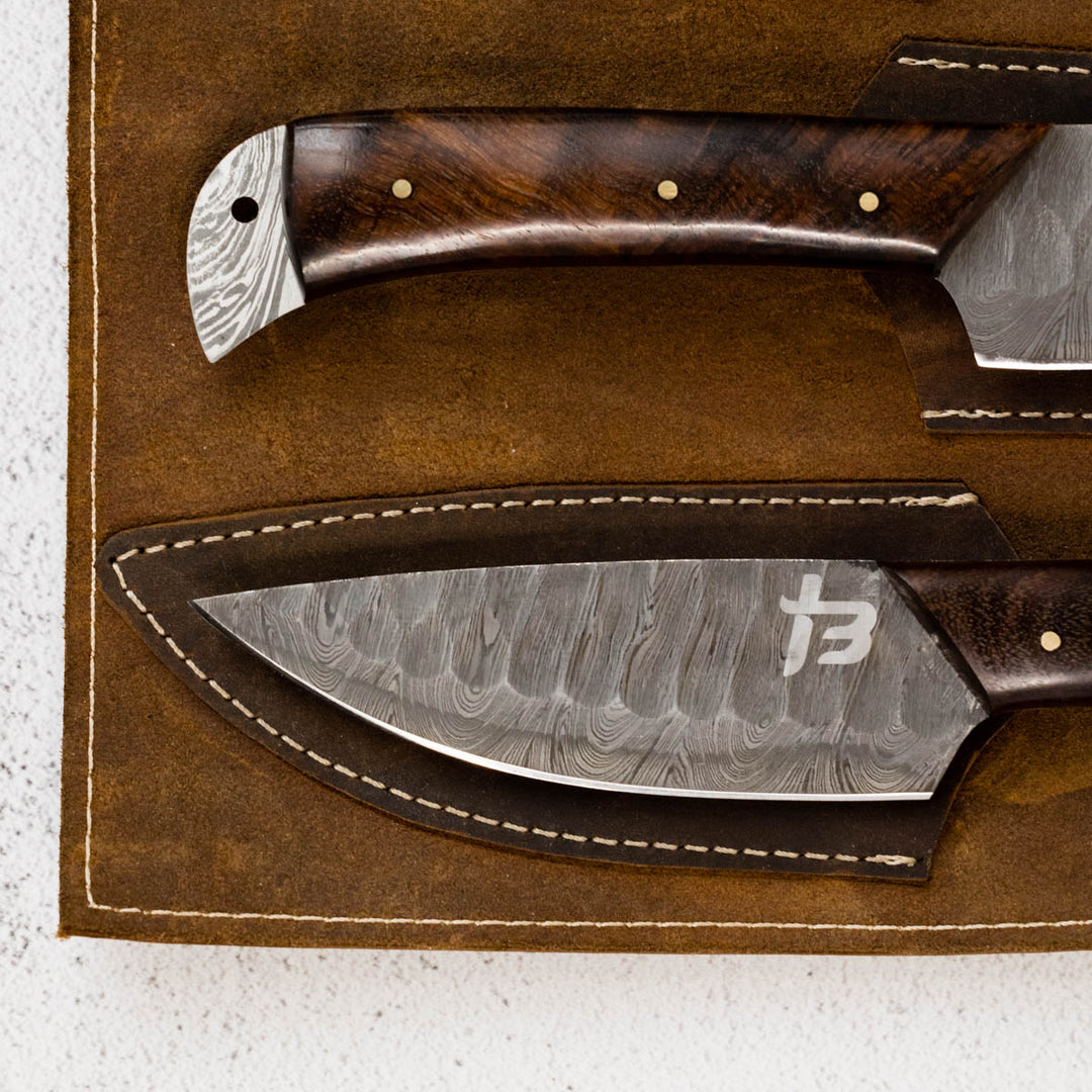 Wildrose - Damascus 4 Piece Steak Knife Set & Leather Roll