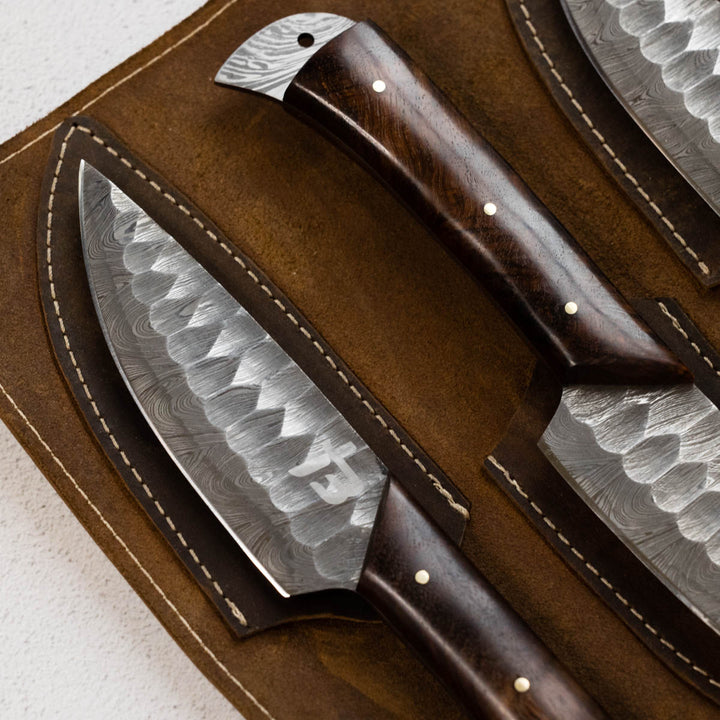 Wildrose - Damascus 4 Piece Steak Knife Set & Leather Roll