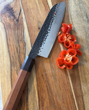 Hanzo Santoku Knife On Cutting Board