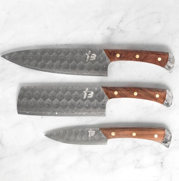 Wildrose Series - Damascus 3 Piece Chef Knife Set