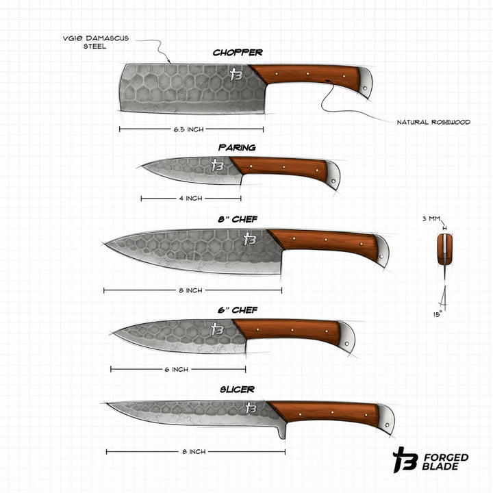 Wildrose Series - Damascus 5 Piece Chef Knife Set
