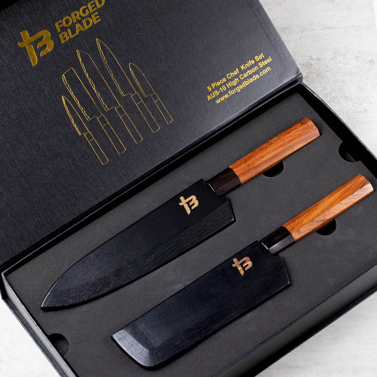 Hanzo - 5 Piece San Mai Kitchen Knife Set – Forged Blade
