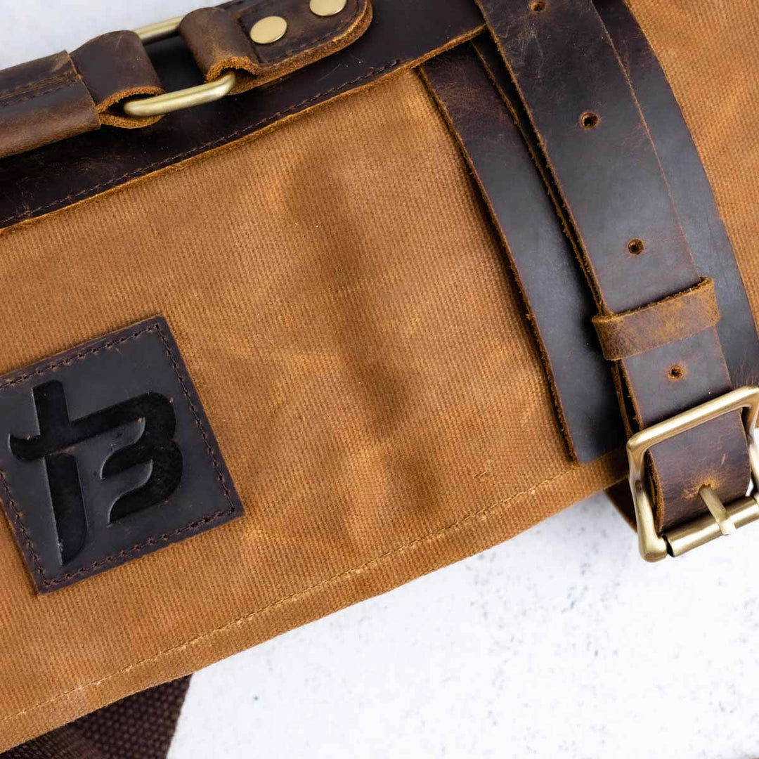 Heavy Duty Waxed Canvas and Leather Knife Roll