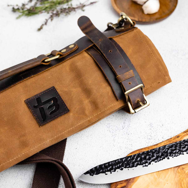 Heavy Duty Waxed Canvas and Leather Knife Roll
